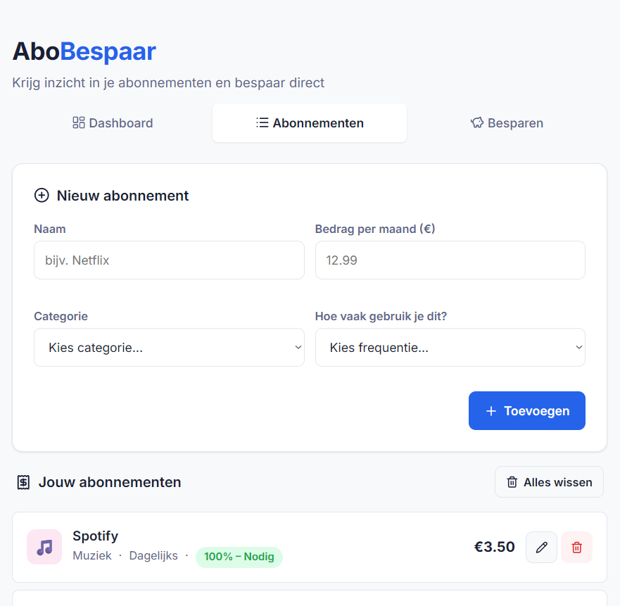 Screenshot van AboBespaar app