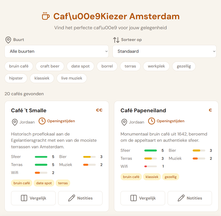 Screenshot van CaféKiezer Amsterdam app